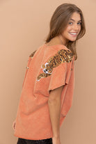 Tiger Sequin Patch T Shirt Blue B