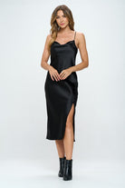 Satin Bias Slip Dress with Slit Renee C.