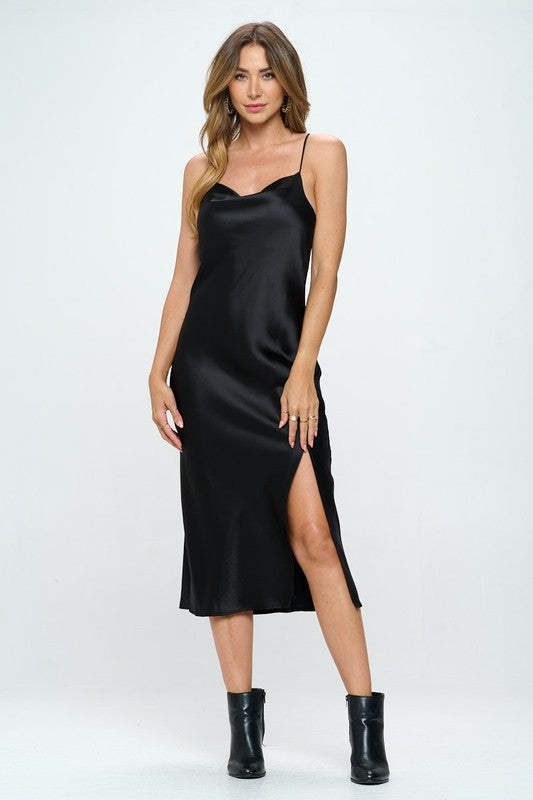 Satin Bias Slip Dress with Slit Renee C.