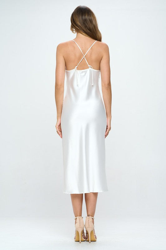 Satin Bias Slip Dress with Slit Renee C.