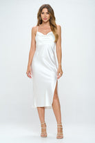 Satin Bias Slip Dress with Slit Renee C.