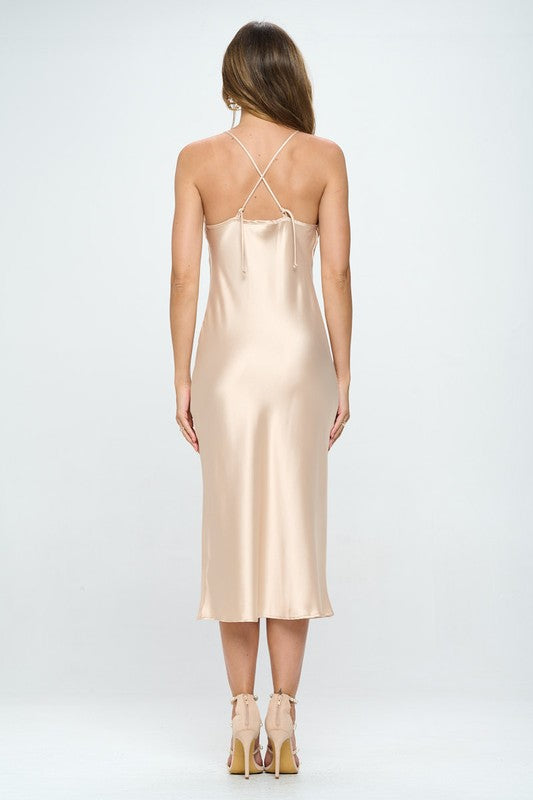 Satin Bias Slip Dress with Slit Renee C.