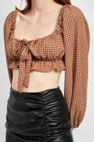 GINGHAM SQUARE NECK CROP TOP WITH RUFFLE DETAIL Emory Park