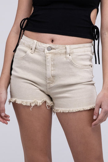 Acid Washed Frayed Cutoff Hem Shorts ZENANA