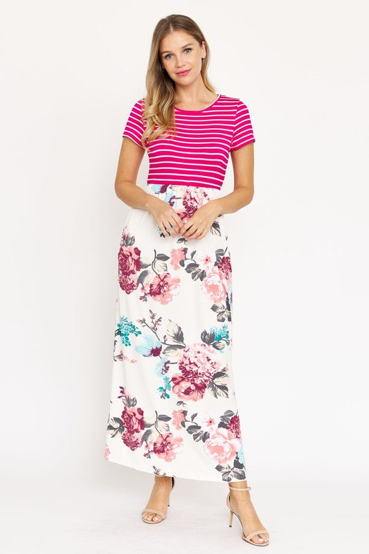 Short Sleeve Floral Maxi Dress EG fashion