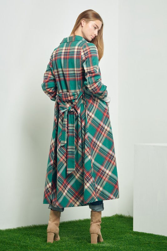 PLAID BELTED LONG SHIRT DRESS Jade By Jane