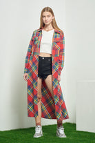 PLAID BELTED LONG SHIRT DRESS Jade By Jane