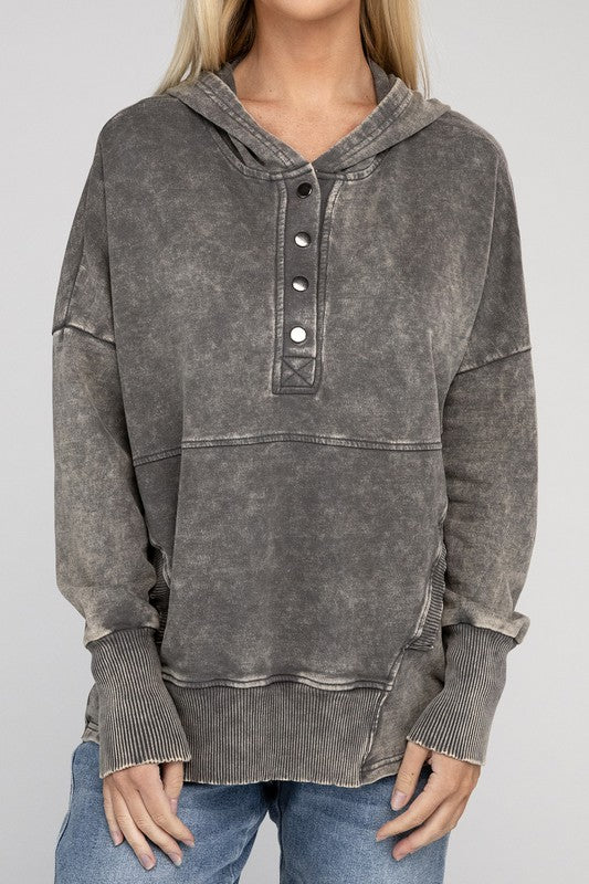 French Terry Acid Wash Kangaroo Pocket Hoodie ZENANA