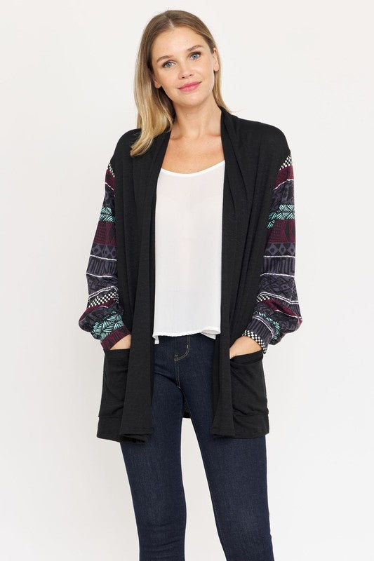 Bishop Sleeve Open Cardigan With Pockets EG fashion