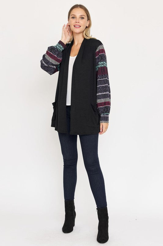 Bishop Sleeve Open Cardigan With Pockets EG fashion