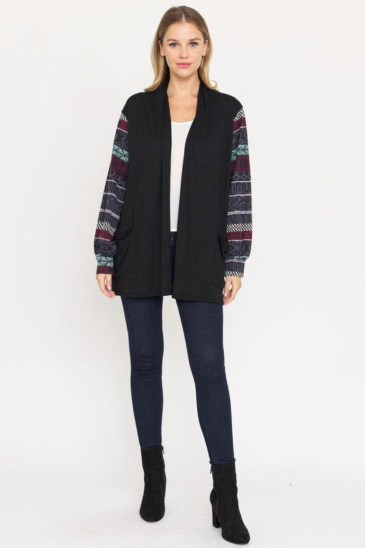 Bishop Sleeve Open Cardigan With Pockets EG fashion