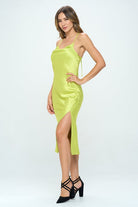 Satin Bias Slip Dress with Slit Renee C.