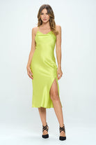 Satin Bias Slip Dress with Slit Renee C.