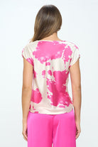 Cow Print Stretch Satin Top with Cowl Neck Renee C.
