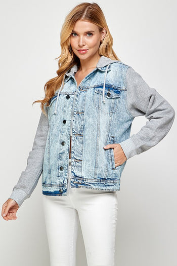 Women's Denim  Jacket with Fleece Hoodies Blue Age