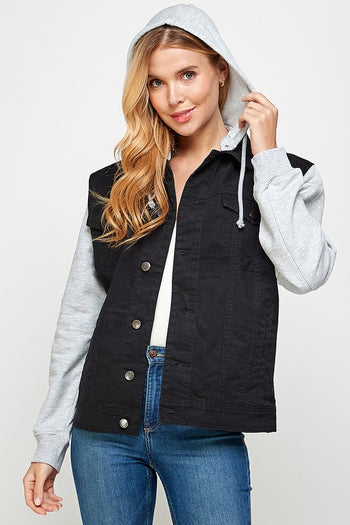 Women's Denim  Jacket with Fleece Hoodies Blue Age