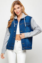 Women's Denim  Jacket with Fleece Hoodies Blue Age