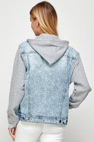 Women's Denim  Jacket with Fleece Hoodies Blue Age