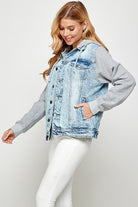 Women's Denim  Jacket with Fleece Hoodies Blue Age