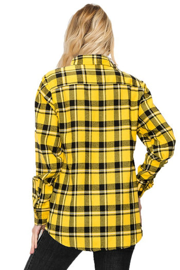 Boyfriend Fit Checker Plaid Flannel Long Sleeve WEIV