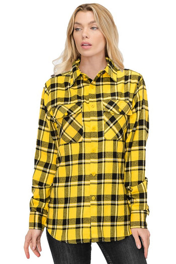 Boyfriend Fit Checker Plaid Flannel Long Sleeve WEIV