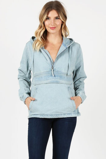 Ladies Denim Jacket with Hoodies Blue Age