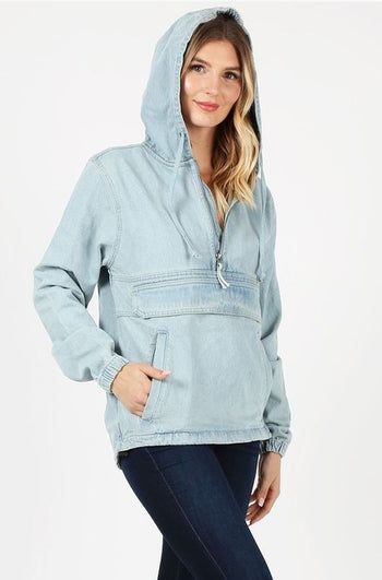 Ladies Denim Jacket with Hoodies Blue Age