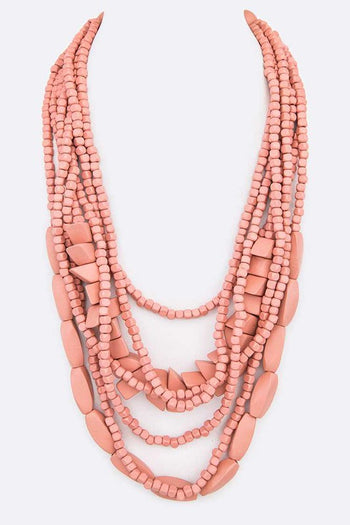 Mix Wooden Beads Statement Layer Necklace LA Jewelry Plaza