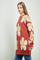 HAPPY FACE FLORAL PRINT KNIT SWETAER Jade By Jane