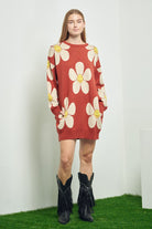 HAPPY FACE FLORAL PRINT KNIT SWETAER Jade By Jane