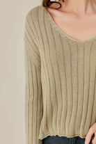 V-Neck Washed Crop Sweater Mustard Seed