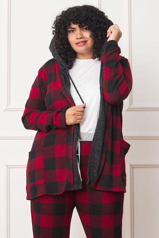 Buffalo Plaid Hooded Cardigan EG fashion