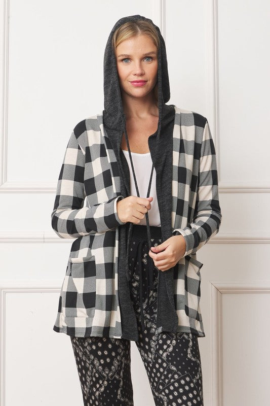 Buffalo Plaid Hooded Cardigan EG fashion