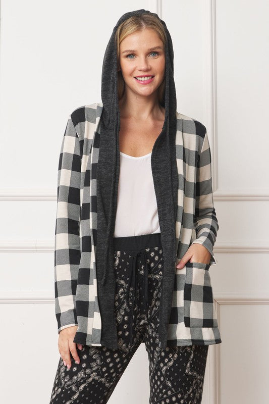 Buffalo Plaid Hooded Cardigan EG fashion