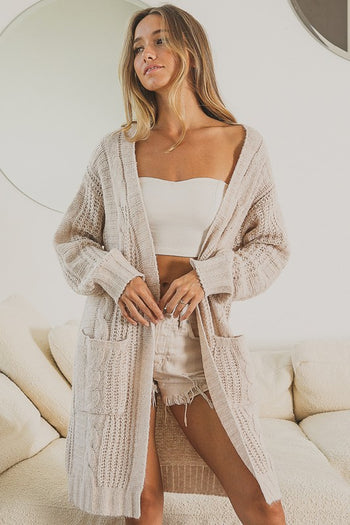 Twist Knitted Open Front Cardigan With Pockets BiBi