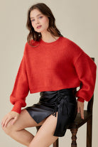 Round Neck Crop Sweater Top Mustard Seed