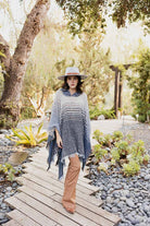 Herringbone Tweed Hooded Frayed Edge Poncho Leto Accessories