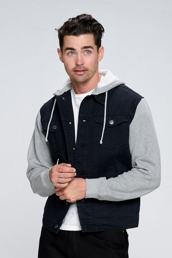 Men's Denim Jacket with Fleece Hoodies Blue Age