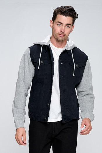 Men's Denim Jacket with Fleece Hoodies Blue Age