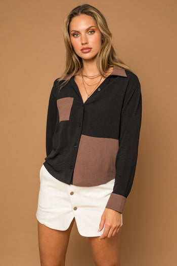 Long Sleeve Contrast Button Down Top Gilli