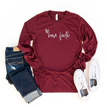 Have Faith Heart Long Sleeve Graphic Tee Uplifting Threads Co