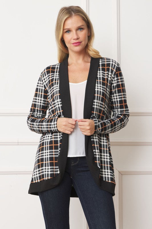 Plaid Contrast Drape Open Cardigan EG fashion