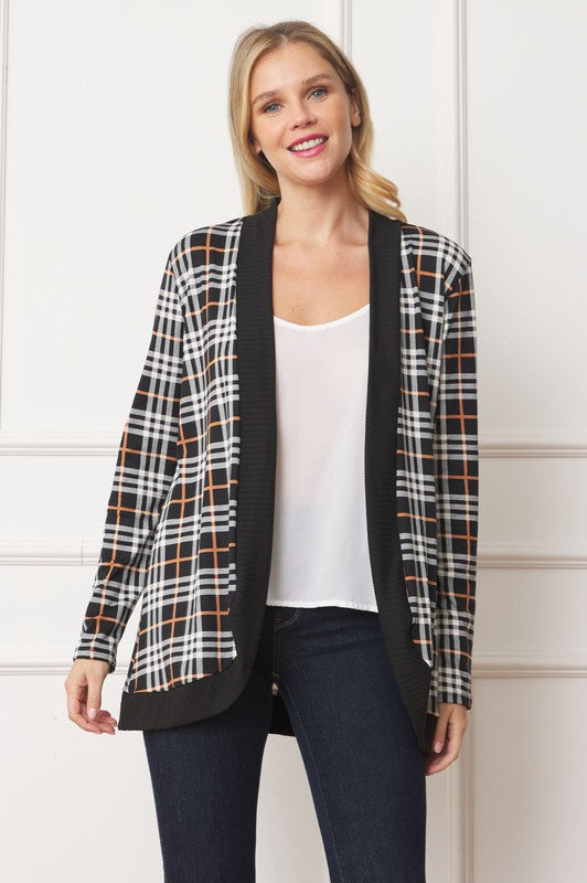 Plaid Contrast Drape Open Cardigan EG fashion