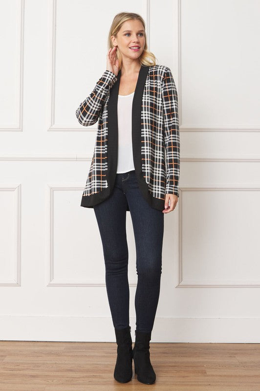 Plaid Contrast Drape Open Cardigan EG fashion