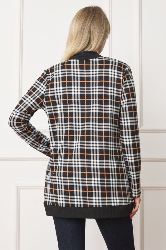 Plaid Contrast Drape Open Cardigan EG fashion