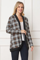 Plaid Contrast Drape Open Cardigan EG fashion