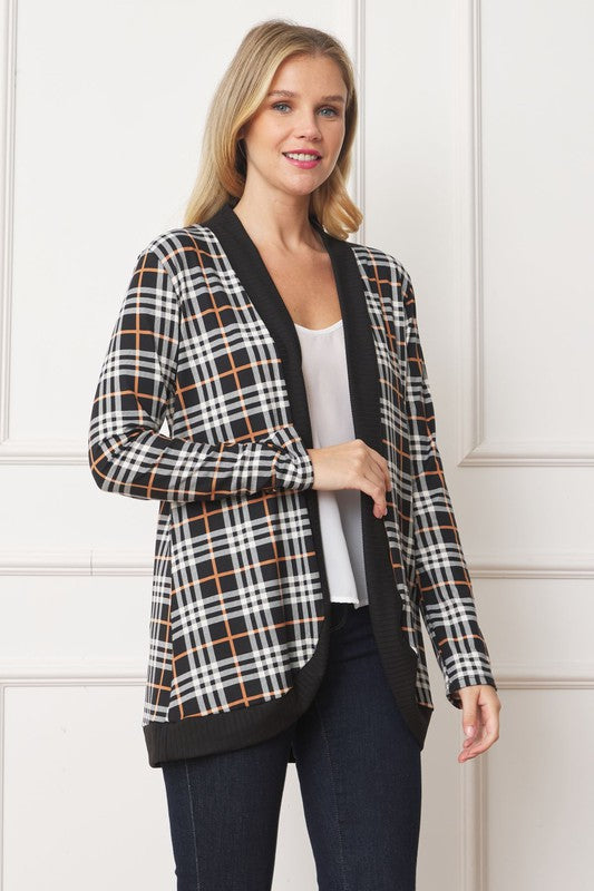 Plaid Contrast Drape Open Cardigan EG fashion