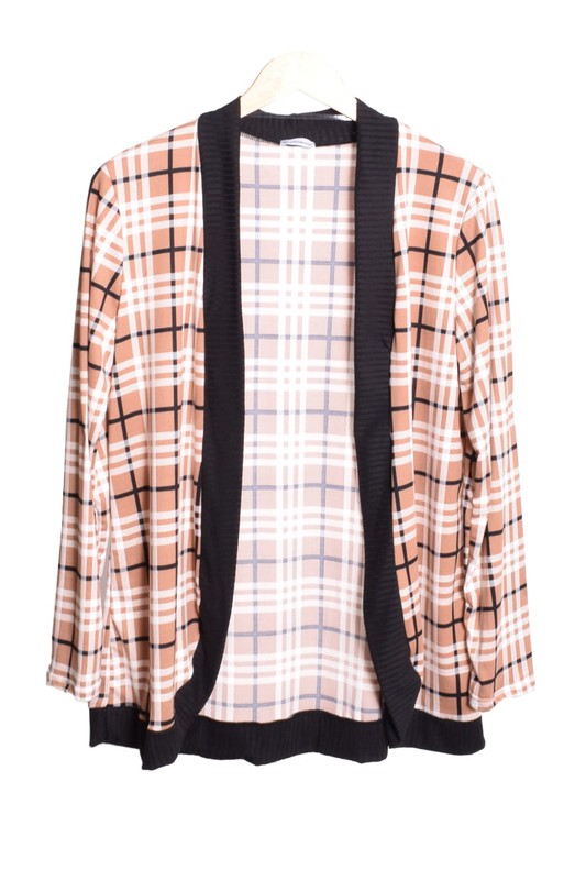 Plaid Contrast Drape Open Cardigan EG fashion