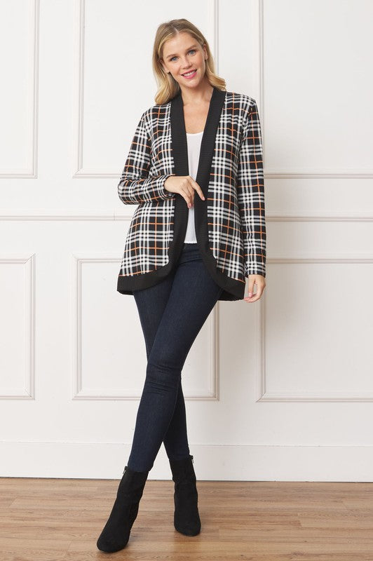 Plaid Contrast Drape Open Cardigan EG fashion