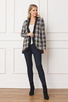 Plaid Contrast Drape Open Cardigan EG fashion